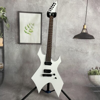 White Spider Shaped Electric Guitar HH Pickups Black Hardware Mahogany Body