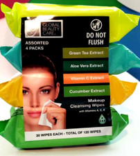 Facial Cleansing Cloth Assorted for All Skin types 30 Makeup Remover Wipes, 4Pck