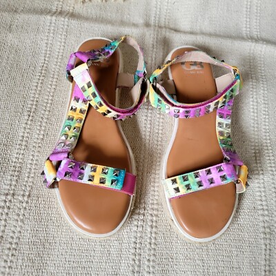 Gianni Bini Rainbow Studded Platform Espadrille Sandals Ankle
