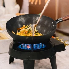 Wok Pan 12.5” Carbon Steel Wok & Stir-Fry Pans Flat Bottom With Lid And Spatul