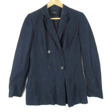 Linea Silk And Linen Navy Blue Blazer Size Uk 8 Women's Double Breasted Smart