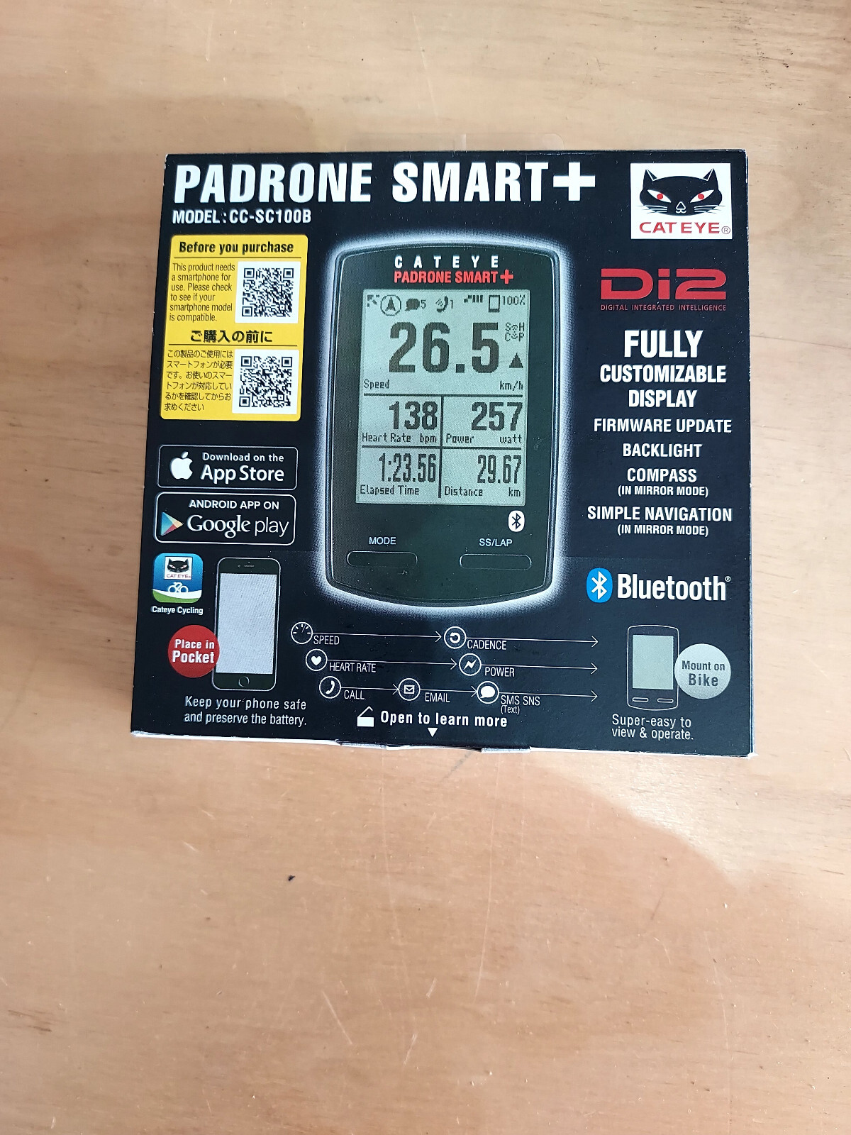 CatEye CC-SC100B PADRONE Smart Plus Cycling Bike Computer - Black