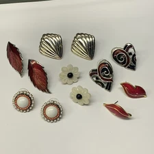 Lot Of 6 Pretty Pierced Costume Earrings / Studs Leaves, Flower, Heart, Etc