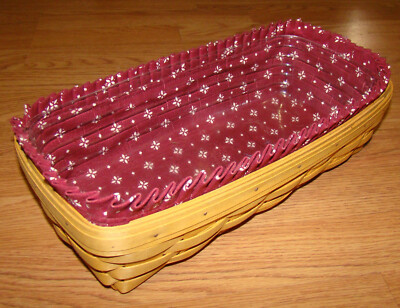 1998 Longaberger Basket, 14 in. x 8 in. Maroon, White Cloth, Plastic Duel Liner