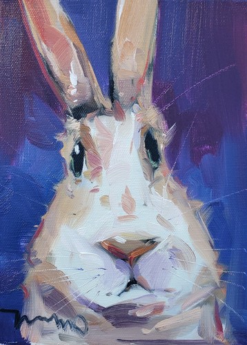 JOSE TRUJILLO Oil Painting IMPRESSIONISM Collectible ORIGINAL Bunny Rabbit