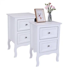 2Packs Bedside Cabinet Tables 2-Tiers Nightstands Bedroom Large Size White NEW