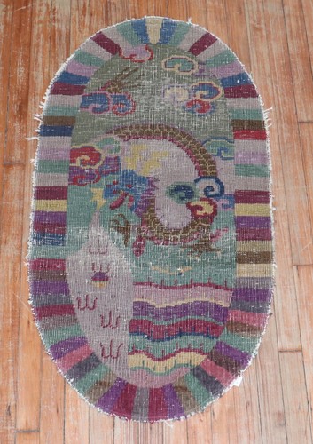 Antique Dragon Chinese Art Deco Oval Rug Size 2'1''x3'10'' - Picture 3 of 5