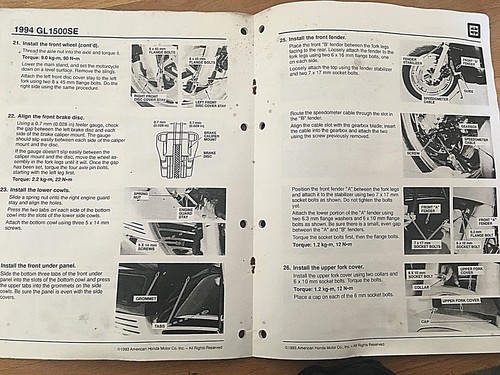 Honda GL1500SE Dealer set-up instruction manual 1994 - Picture 2 of 2