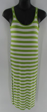 Michael Kors Dress Women's Sz Medium Maxi Striped Green & White Sleeveless Slits