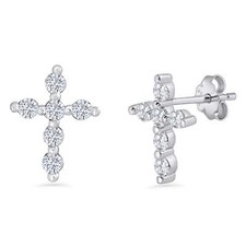 Cross Stud Earrings Cubic Zirconia 925 Sterling Silver 12mm
