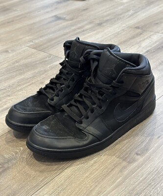 NIKE Air Jordan 1 Mid Men's Triple Black Basketball Shoes 13