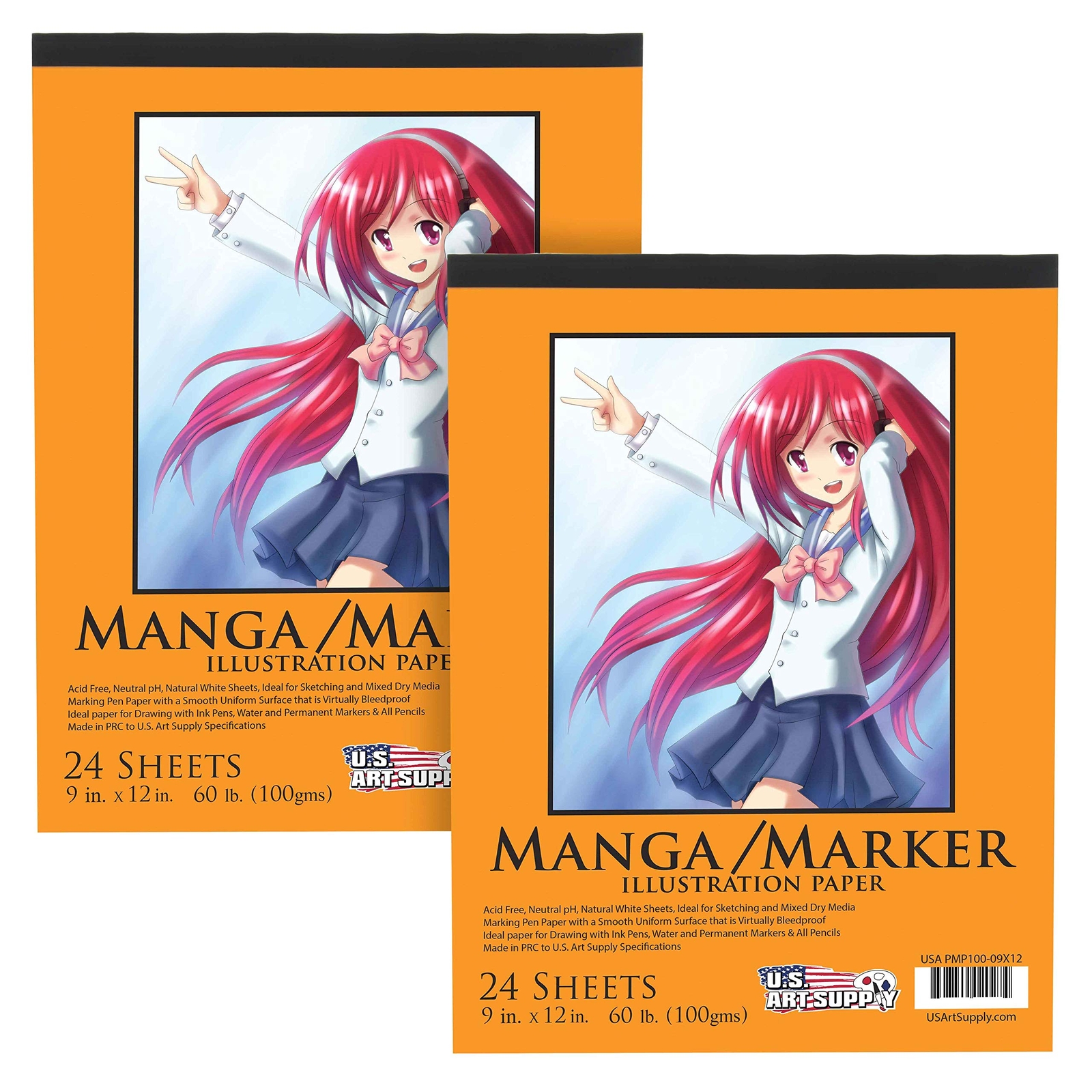 2 Pack U.S. Art Supply 9" x 12" Manga-Marker Paper Pad, 60lb