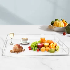 Clear Large Acrylic Serving Tray,Transparent Serving Tray with Handles