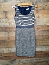 Calvin Klein Size 4 Polka Dot & Tweed Sleeveless Sheathe Dress