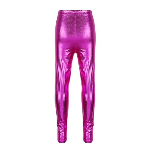 Kids Girl Metallic Leggings Stretchy Shiny Pants Party Dance Dancing Leggings - Picture 17 of 25