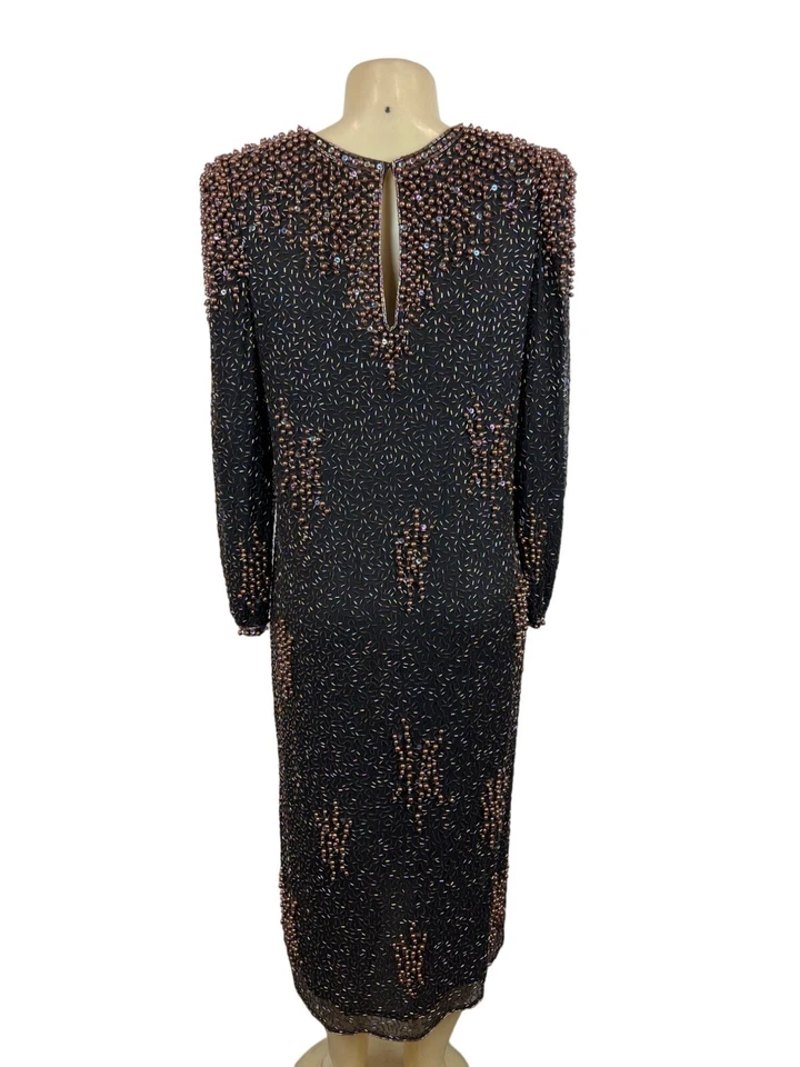 Vestido de mujer Neiman Marcus vintage años 80 negro recto manga larga talla L Foto 3 de 4