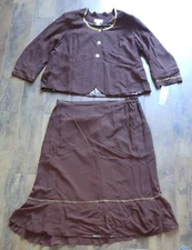 NWT Tally Taylor 2 Piece Set Outfit Dress Plus Size 26W Skirt & Top Brown Long