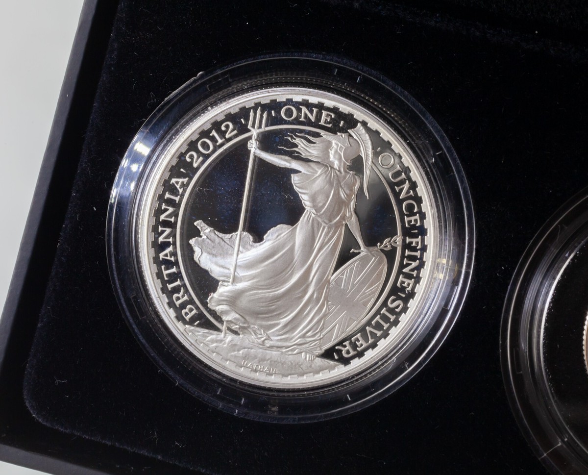 貨幣 2012  Mint Britannia Four Coin 2012 Britannia .999 Fine Silver Proof Four Coin Royal Mint