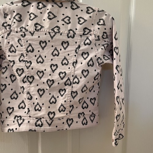 H&M Pink Black Hearts Denim Twill Jacket Snap Buttons Girls Size 7-8 years - Picture 11 of 12