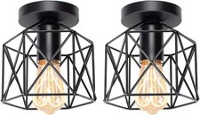 2 Pack Semi-Flush Mount Ceiling Light, Retro Black Industrial Ceiling Light - Bl