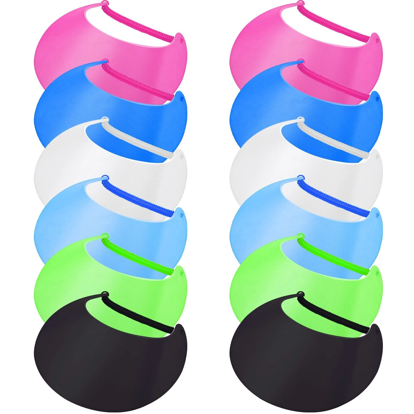 12 Pcs Adjustable Foam Visors with Coil Bands Golf Sun Protection Cap