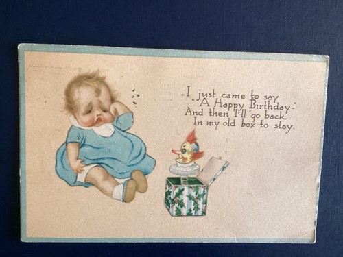 Postcard Chas Charles S Clark Birthday Baby Jack in box posted 1917 C9 - Foto 1 di 2