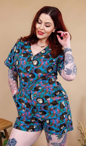 Run & Fly Cute Hedgehog Print Kawaii Playsuit Short Jumpsuit 8-26 stretch shorts - Picture 6 of 8