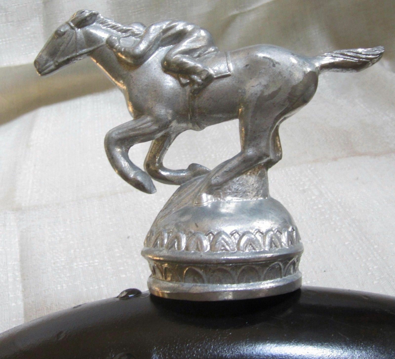 Horse racing with Jockey auto car hood ornament mascot 5" sanded