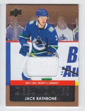 2021-22 UD SERIES JACK RATHBONE JERSEY DEBUT DATES Upper Deck DD-9 Canucks