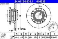 2X ATE 24.0116-0236.1 Bremsscheibe FüR Ford