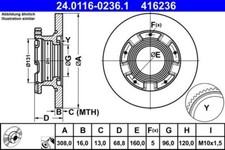 2x ATE 24.0116-0236.1 Bremsscheibe für FORD