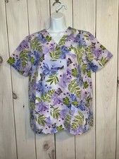 SB Scrubs Women's Size S Small Butterfly Pattern Scrub Top Shirt Purple