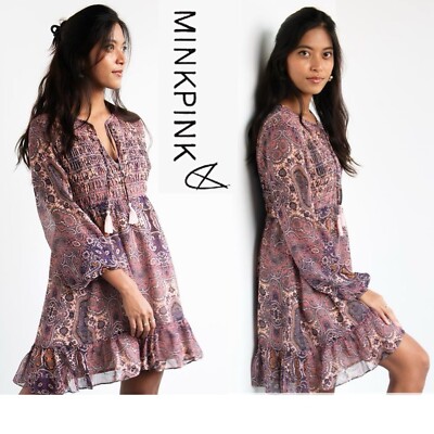 NWT Minkpink Hosseini Shirred Smock Dress Size Small
