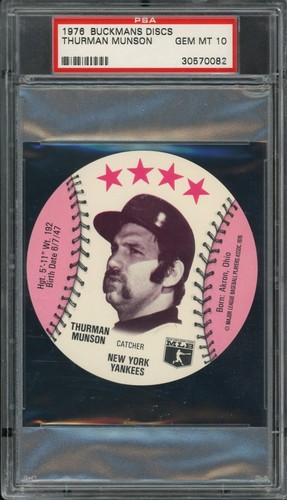 Thurman Munson 1976 Buckmans Discs card