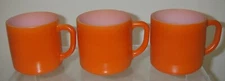 3 Federal Glass Mug Orange Stackable Coffee Cup D Handle "F" Straight Side