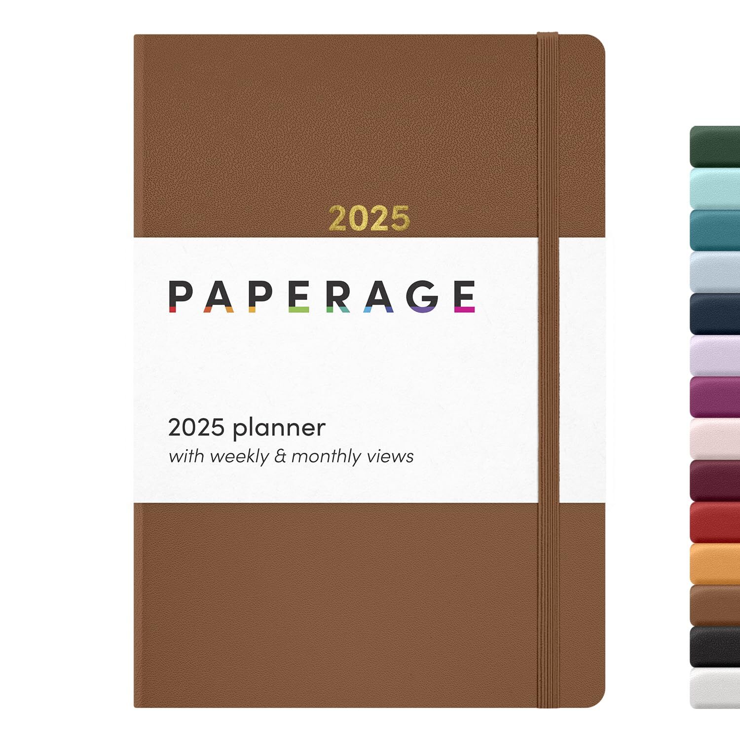 PAPERAGE 2025 Weekly & Monthly Hardcover Planner Cognac 12 Month January 2025...