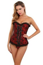 Nobile Donna Burlesque Corsetto Con Spitzenrüschen Rosso-Nero CO072