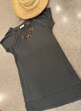 WRAP LONDON Green Cap Sleeve Organic Cotton/Hemp Snap Detail Tee Top US Sz 6