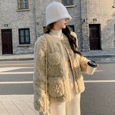 ジャケット・アウター sheller pure lambs wool jacketcoat BEIGE Womens Faux Leather Lambs Leather Jacket Moto Biker Coat Wool Fur