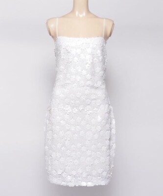 guess white sequin dress GUESS Womens Jennifer Sequined Mini Shift Dress, White, 4