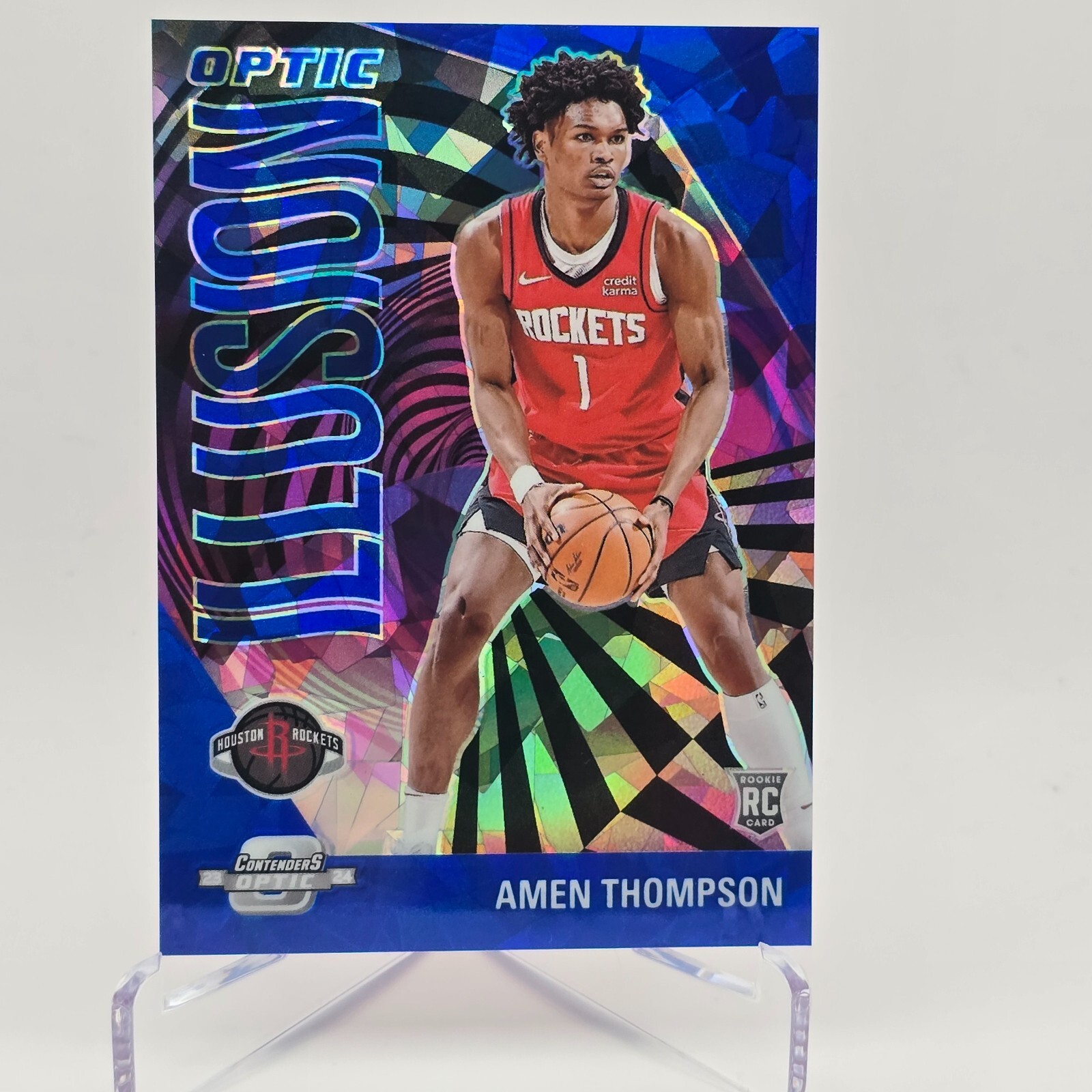 2023-24 Panini Contenders Optic Illusion Amen Thompson #9 Blue Ice Rookie RC /75