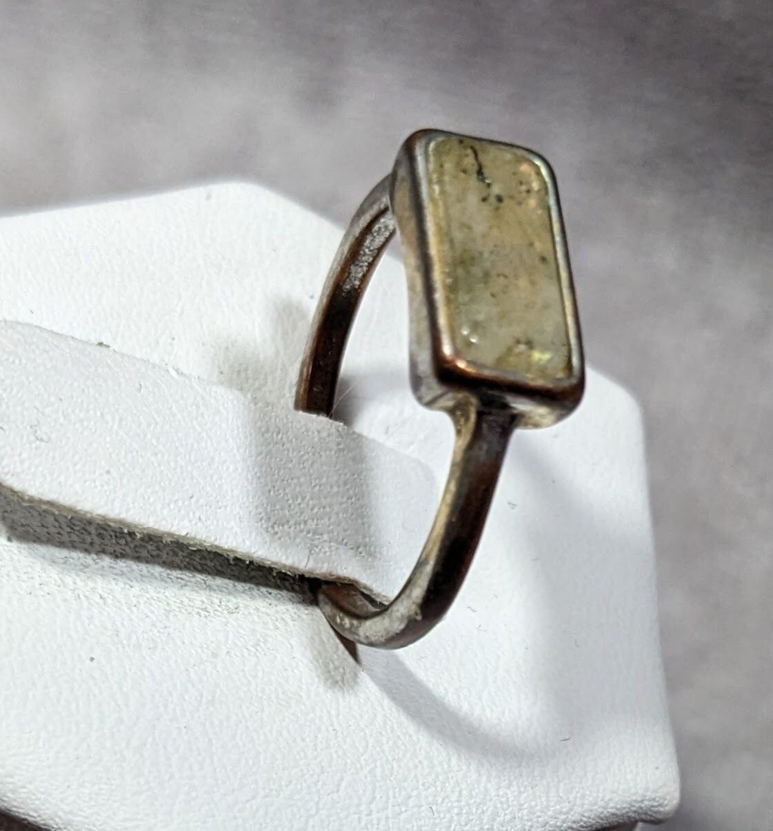 Geometric Rectangular Mottled Stone Silver Tone R… - image 4