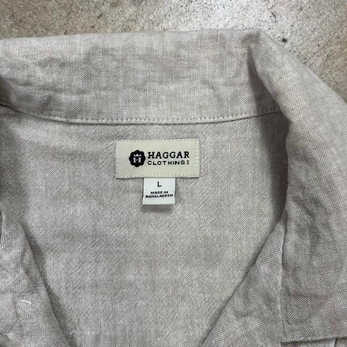 Vintage Haggar Linen camp collar Shirt size large short button beige old money - Picture 3 of 7