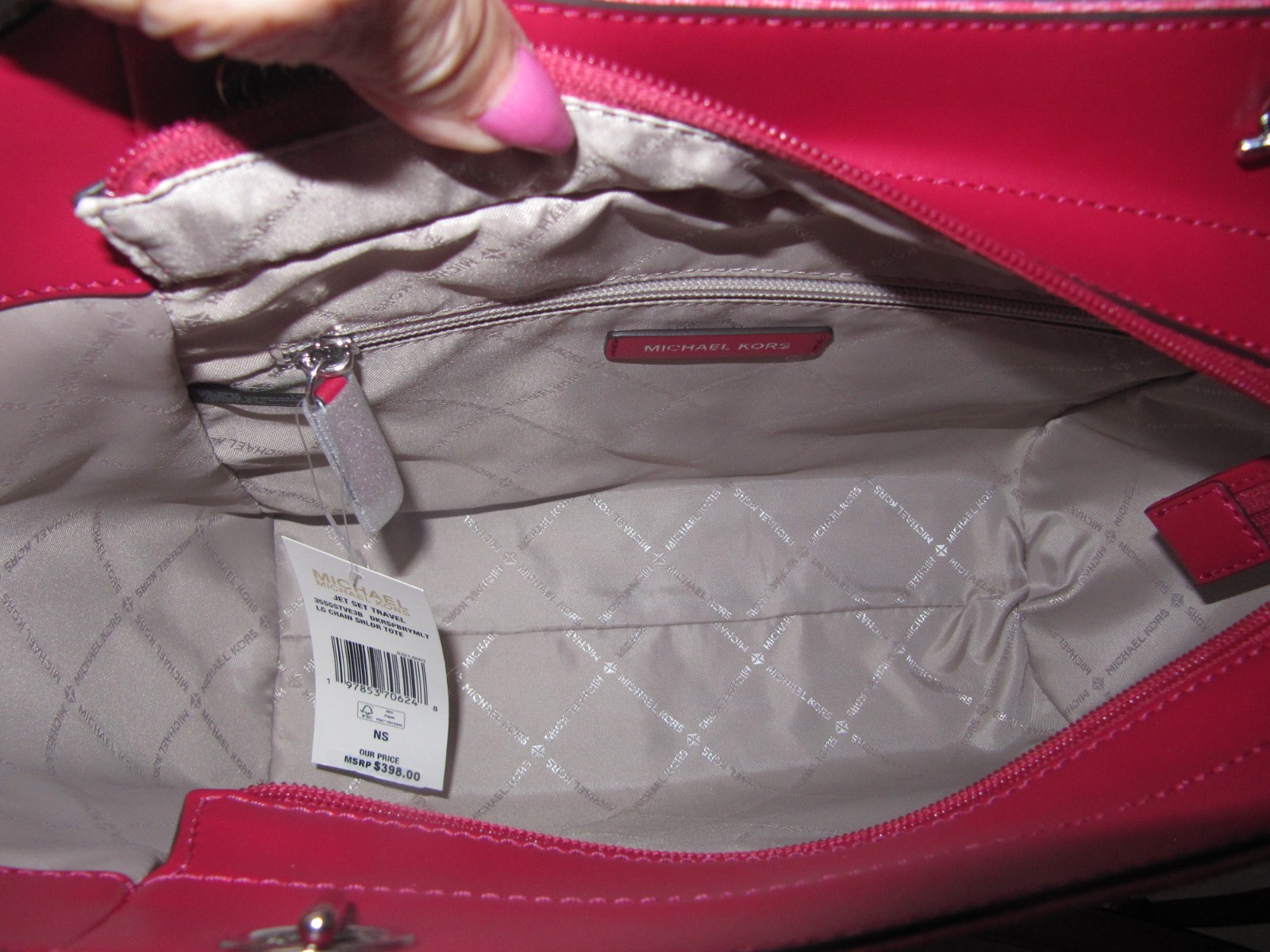 Michael Kors Jet Set Travel LG Chain Shoulder Tote Logo Bag Dragonfruit Pink NWT thumbnail 11