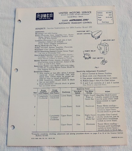 1959 Pontiac Bonneville Catalina Original GM Autronic Eye Service/Repair NOS - Picture 2 of 3