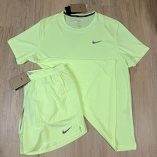 Nike Miler Dri-FIT 2Pc Running Set Men's Size L Reflective Green Shirt Shorts