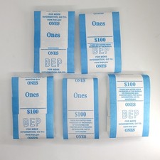 BEP Money Straps For 1 Dollar Bill Currency Bands Holds 100 Notes Lot of 5