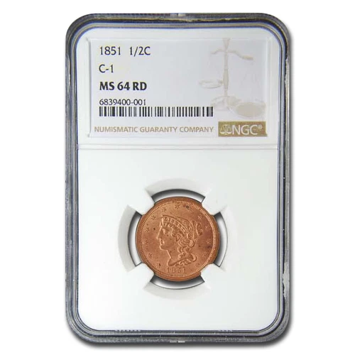 1851 Half Cent MS-64 NGC (Red)