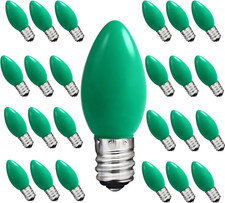 C7 Green LED Light Bulb,25 Pack 0.6W C7 Ceramic Replacement Christmas Lights wit