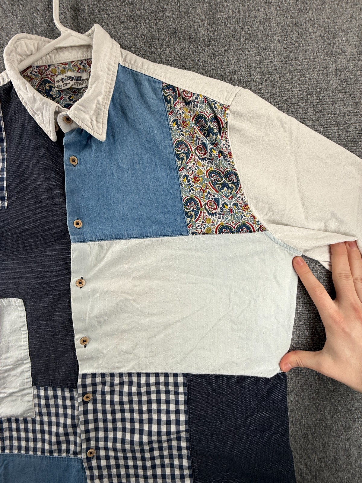 Desigual Colorblock Patchwork Blue White 2XL Cott… - image 14